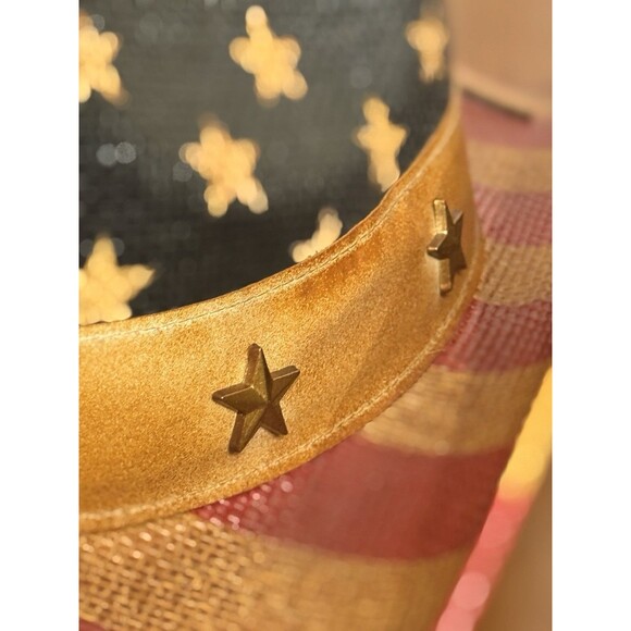 Vintage Tea Stained USA American Flag Shape It Brim Western Cowboy Hat Unisex - Picture 11 of 14
